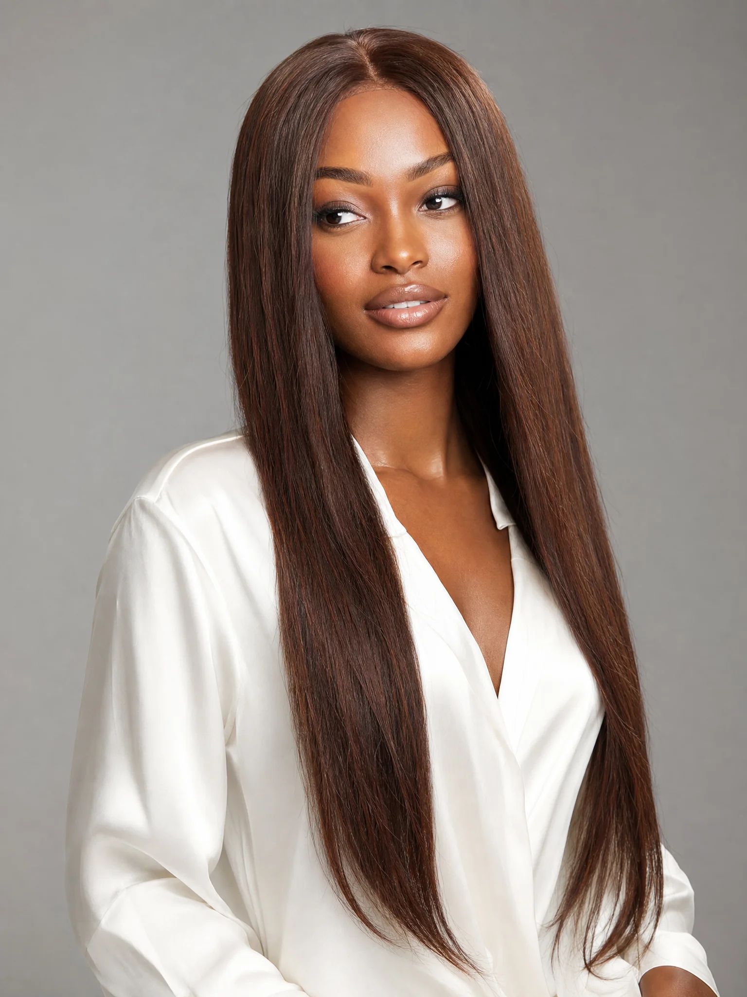 Perruque Longue Lisse Chocolat